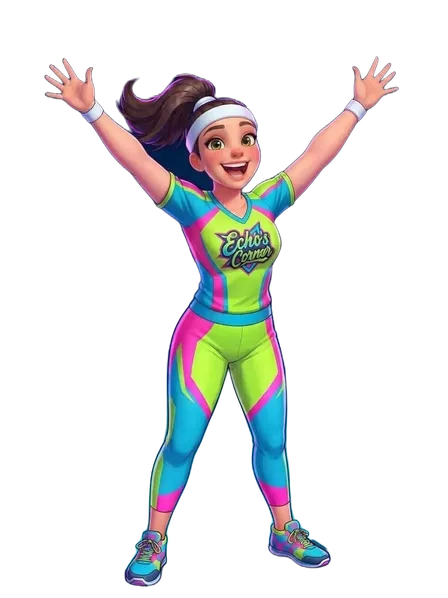 Echo, the guide, standing with her arms up